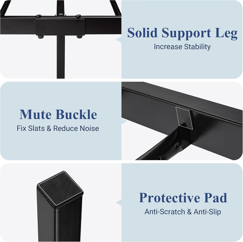 Twin Metal Bed Frame with Rustic Headboard & Footboard, Sturdy Frame