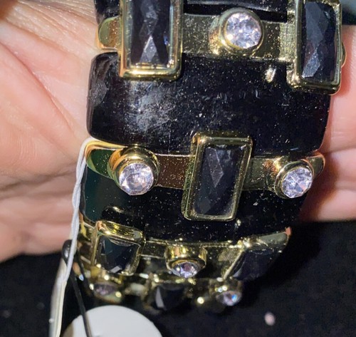 Lonnie Lovness New Vintage Wide Spring Cuff Bracelet black rhinestone fluer de - Picture 7 of 11
