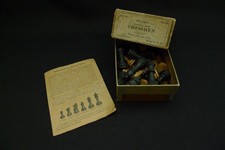 ANTIQUE CHESS SET DRUEKES AMERICAN MADE CHESSMAN GAME PIECES ORGNL BOX W/ INSTR