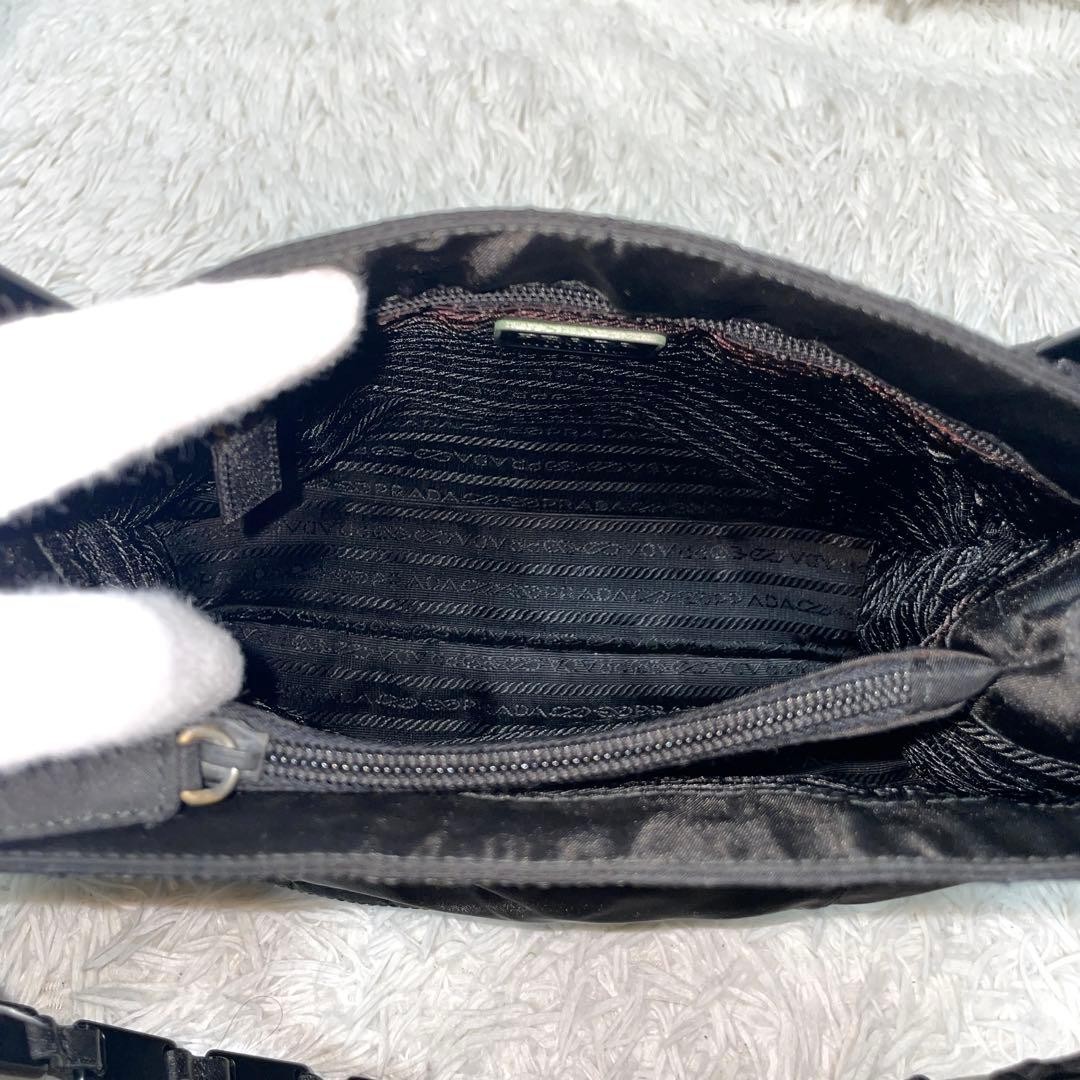 PRADA Nylon Black Tote Bag with Chain and Triangular Logo Authentic Women's thumbnail 9