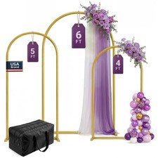 3 Pack Gold Metal Arch Backdrop Stand Set - 6FT, 5FT, 4FT Balloon Stand for W...