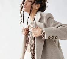 Free People Heavy Double Breasted Two Buttons Blazer Coat Taupe Color Size Small