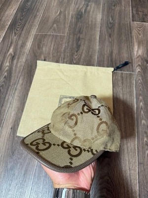 Gucci Cap Beige Brown Jumbo GG Monogram Canvas Baseball Hat