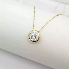 1Ct Round Lab Created Diamond Bezel Solitaire Pendant Solid 14k Yellow Gold Over