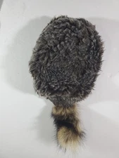 Unisex Faux Fur Coonskin Raccoon Tail Davey Crockett Hat 