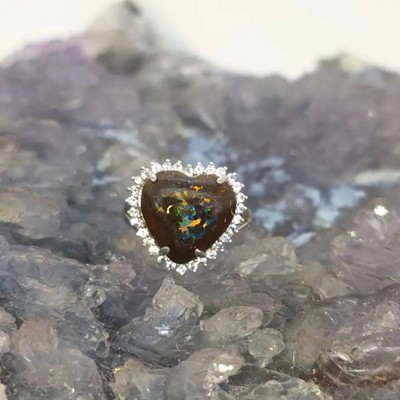 'Elysera' Queensland Natural Boulder Opal 10.00ct Custom-made S925 Silver Rin...