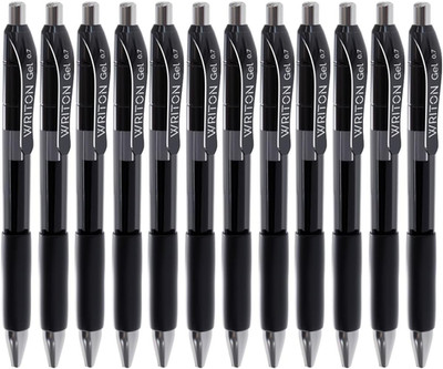 Writon Retractable Gel Pens, Comfort Grip, 0.7Mm Fine Point, Black Ink, 12 Pack