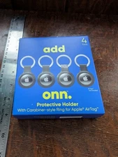 Onn Protective Holder Carabiner Style Ring For Apple AirTag Easily Attach 4 Pack