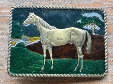 Vtg. Brass Enameled HORSE Belt Buckle--Free Ship