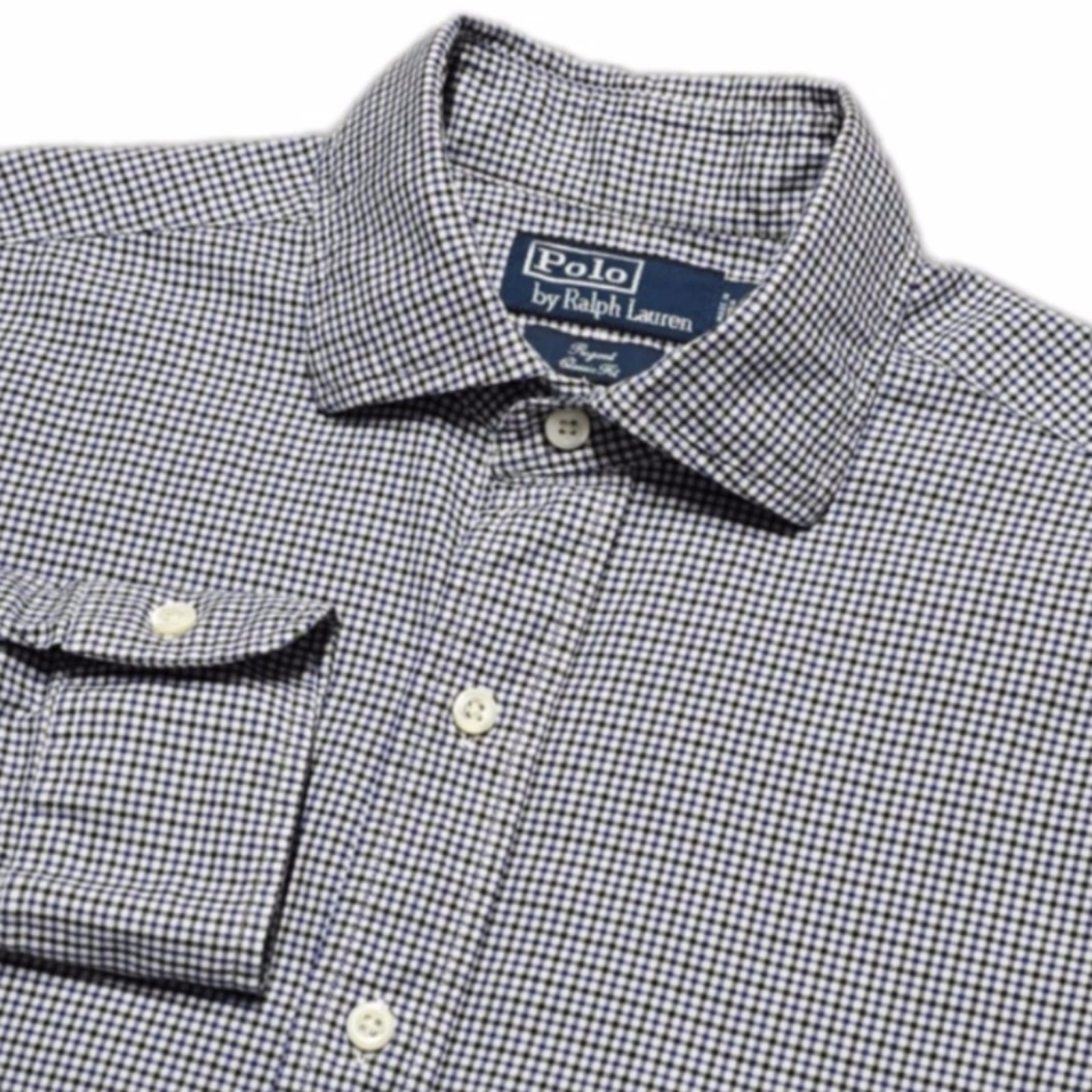 VTG Polo Ralph Lauren Regent Classic Fit Black Blue Check Dress Shirt Mens M