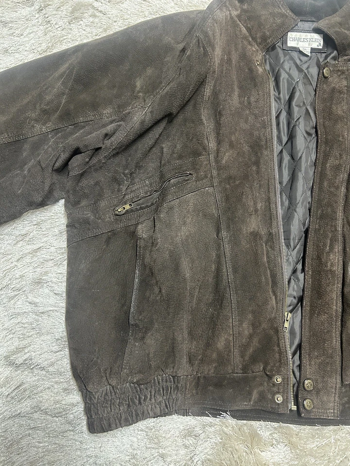 Chaqueta Bomber Charles Klein Marrón Gamuza Cuero Talla XXL Bolsillos con Cremallera  Foto 4 de 4