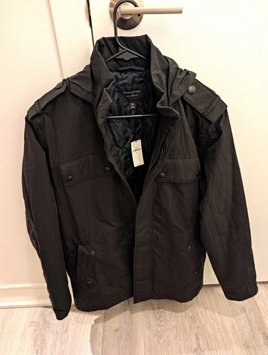 Banana Republic Men’s Water-Resistant Hooded Parka, Black XS Zip/Button video thumbnail