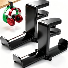 2 PCS Dual Headphone Hanger 2 in 1 Gaming Hooks Under Desk 360 Rotating