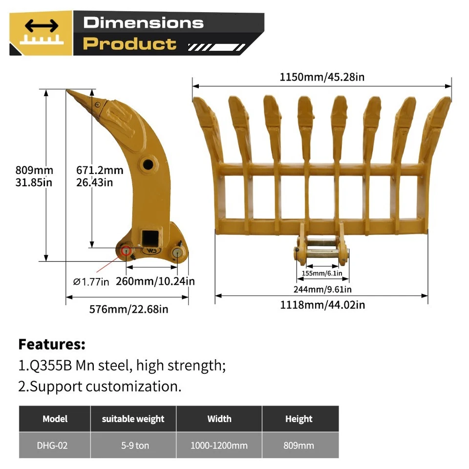 Nuevo accesorio de rastrillo de 9 dientes para excavadora de 6 toneladas equipo de alta resistencia EE. UU. Foto 2 de 4