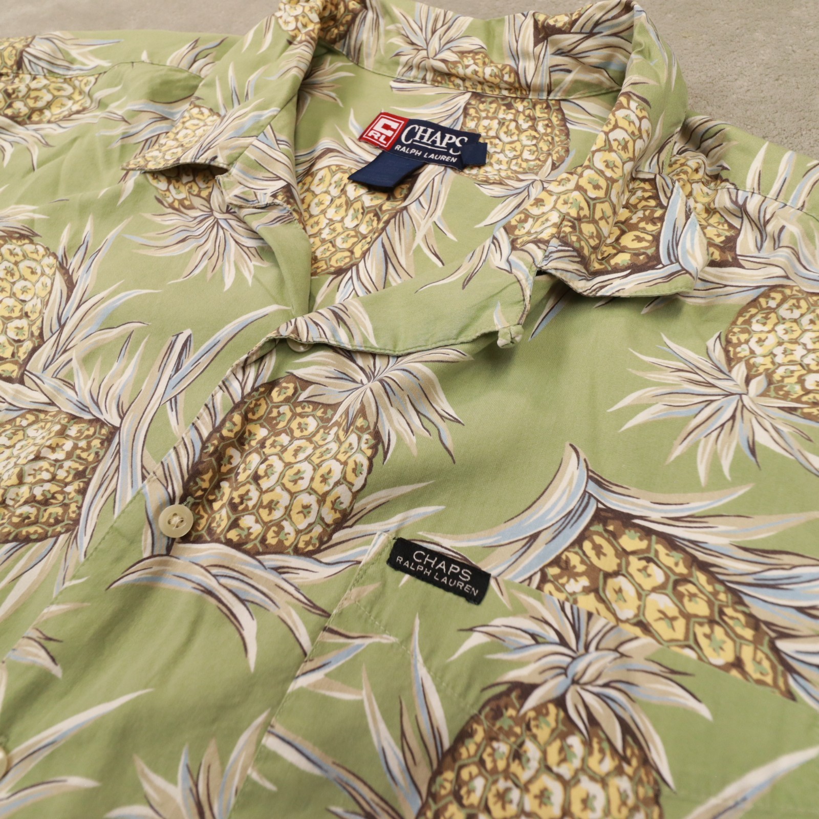Chaps Ralph Lauren Vintage Green Pineapple Print Button Up Shirt Men's size XL thumbnail 3