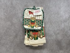VINTAGE Christmas Teddy Bear 3 Piece Kitchen Set - Towels, Potholder