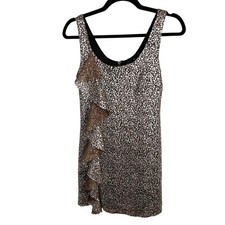 Guess Los Angeles, Size 1, Brown & Metallic Ruffle Mini Dress, Y2K, Shift, EUC