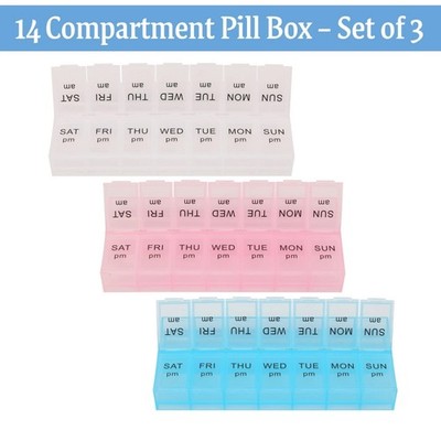 3er Pack Pillen Organizer Box 7 Tage AM/PM Pillenspender Feuchtigkeitsbeständig Tabletten Etui
