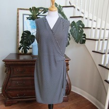 Ann Taylor Black & White Geometric Sleeveless Wrap Style Sheath Dress Size L NWT