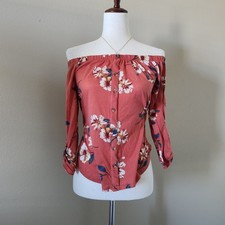rue21 Coral Off-the-Shoulder Floral Long Sleeve Blouse Size M