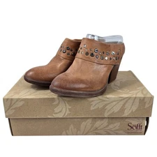 Sofft Gila Block Heel Studded Mules Shoes Camel Brown 1102000 Size 7.5M NIB