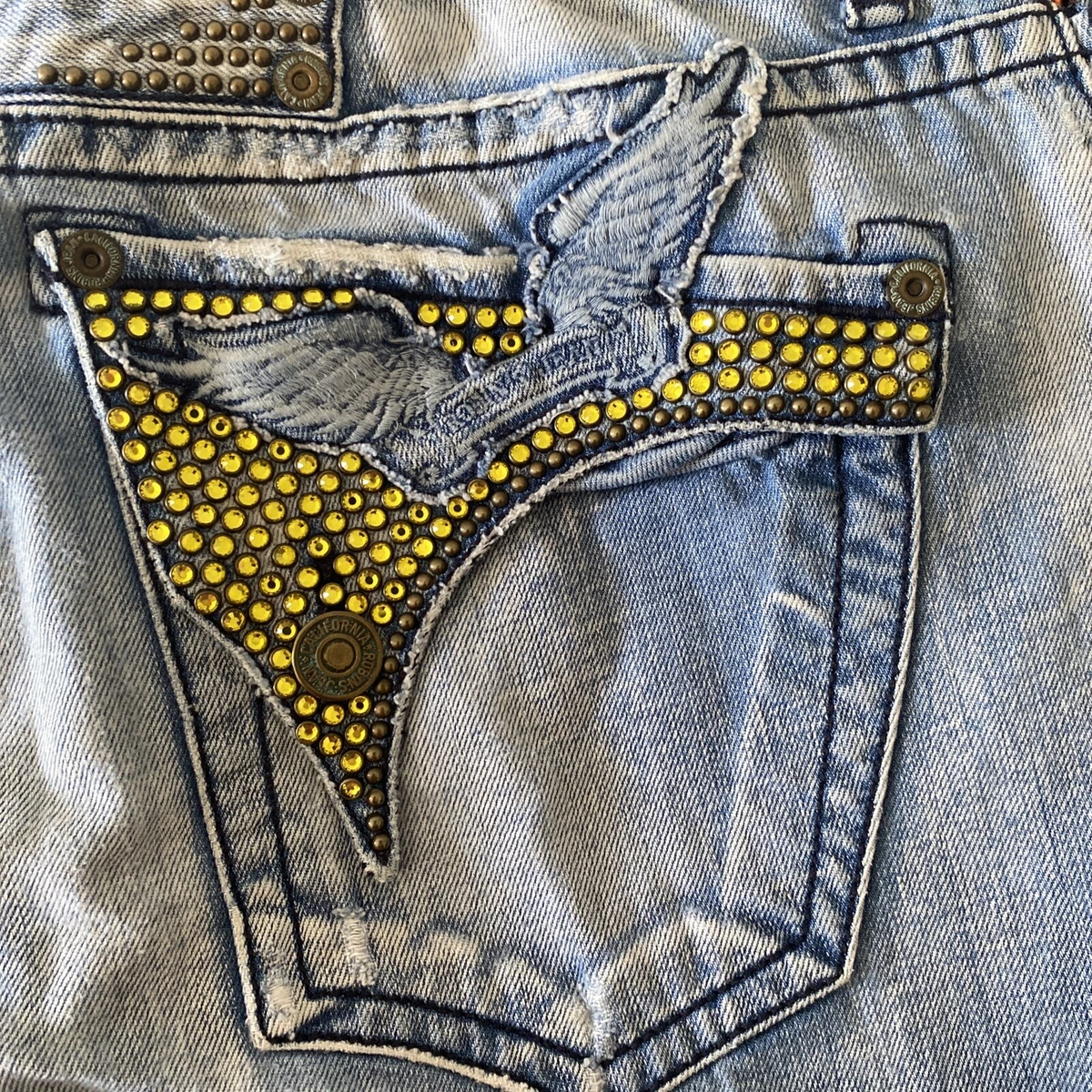 AG61)ROBIN'S JEANレザーフラップポケットデニムパンツ44
