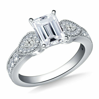 5+ kt fast weißer Smaragd Moissanit Diamant Vintage Ring 925 Sterlingsilber