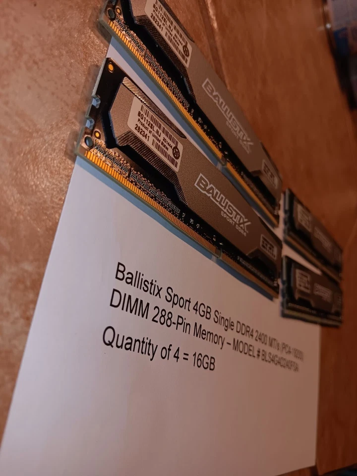BALLISTIX sport 16gb (4x4gb) ddr4 RAM - 2400 288 PIN 1.2 V BLS4K4G4D240FSA  - Image 2 of 4