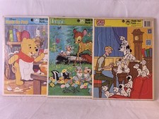 Winnie Pooh Bambi 101 Dalmations LOT of 3 Disney FrameTray Puzzles Vintage 1980s