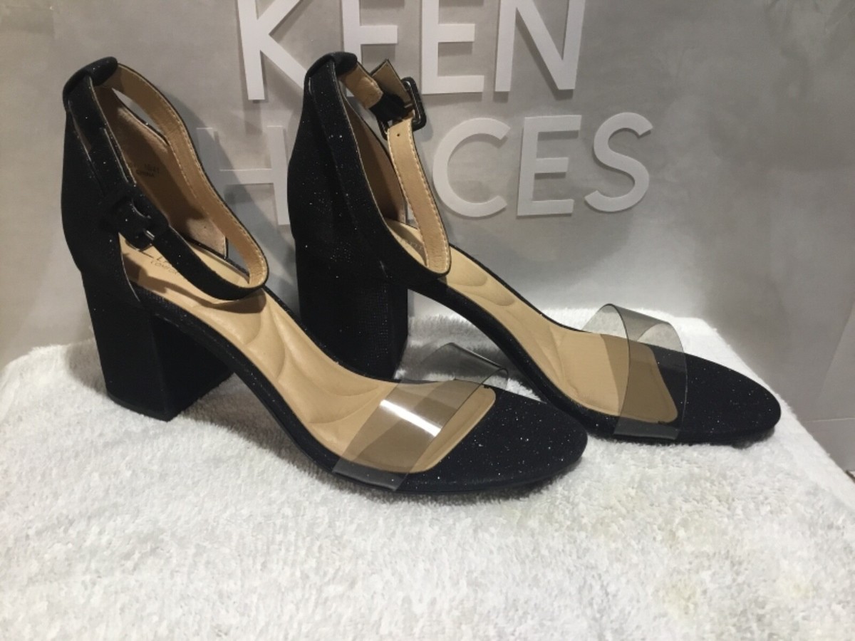 CL by Laundry Womens Jody Black Shimmer Ankle Strap Heels Size 10m