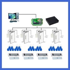 4-Door Control Kit with Reader/Switch/Power Unit/Key Fob/280kg Magnetic Locks