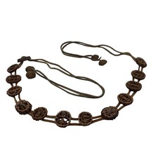 Vtg Bohemian Hippy 60s 70s Sliced Walnut Shells Leather Straps Belt 56" Length