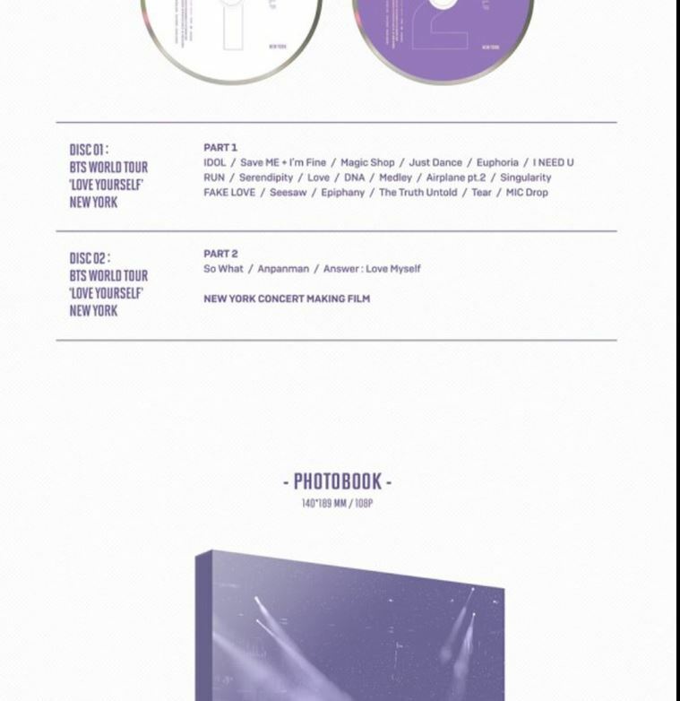 BTS WORLD TOUR LOVE YOURSELF NEWYORK DVD 2 DISC+PhotoBook+No Photo