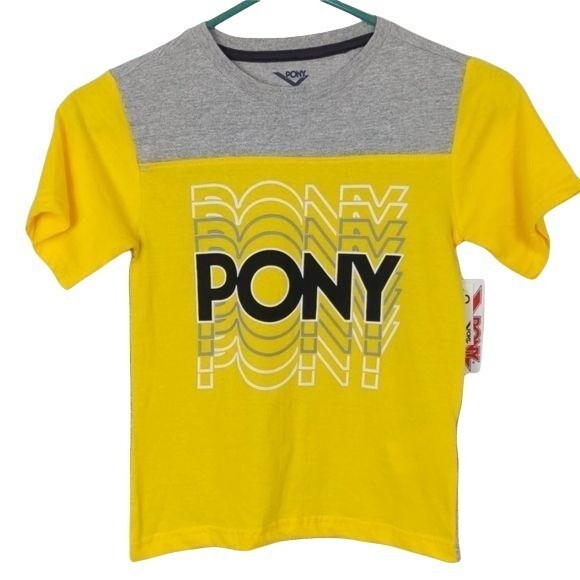 Pony set corto per bambini giallo nero e grigio taglia 5 6 (nuovo con etichette) prezzo al pubblico $38