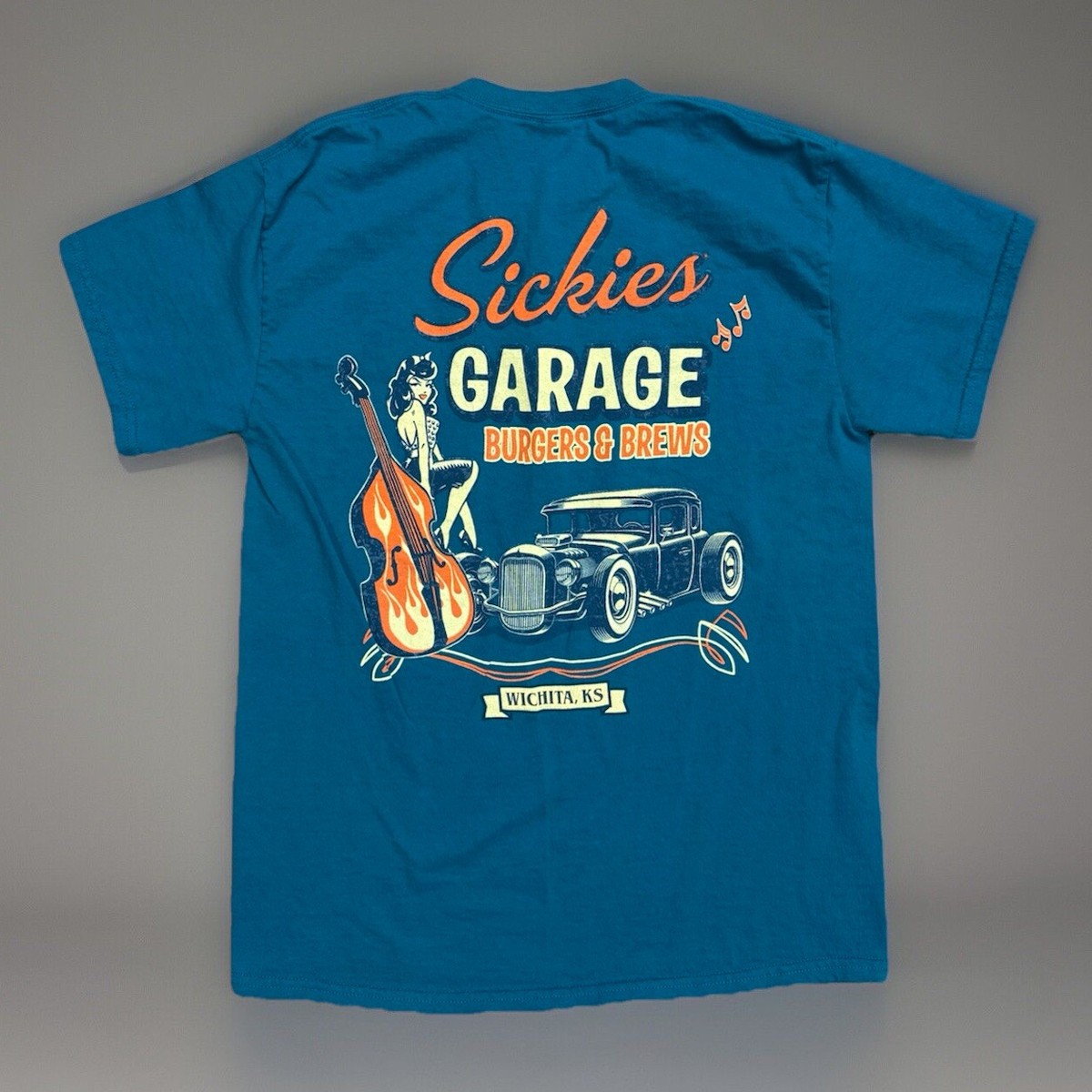 Sickies Garage Burgers & Brews Graphic T-Shirt Adult Medium Hot