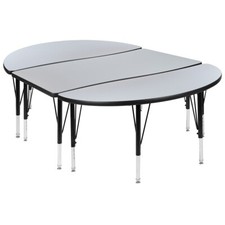 Flash 3 Piece 76" Oval Wave Flexible Grey Activity Table Set , Height Adjustable
