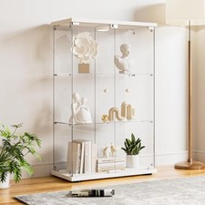 Glass Display Cabinet 3-Shelf with 2 Doors Floor-to-Ceiling Glass Bookcase White