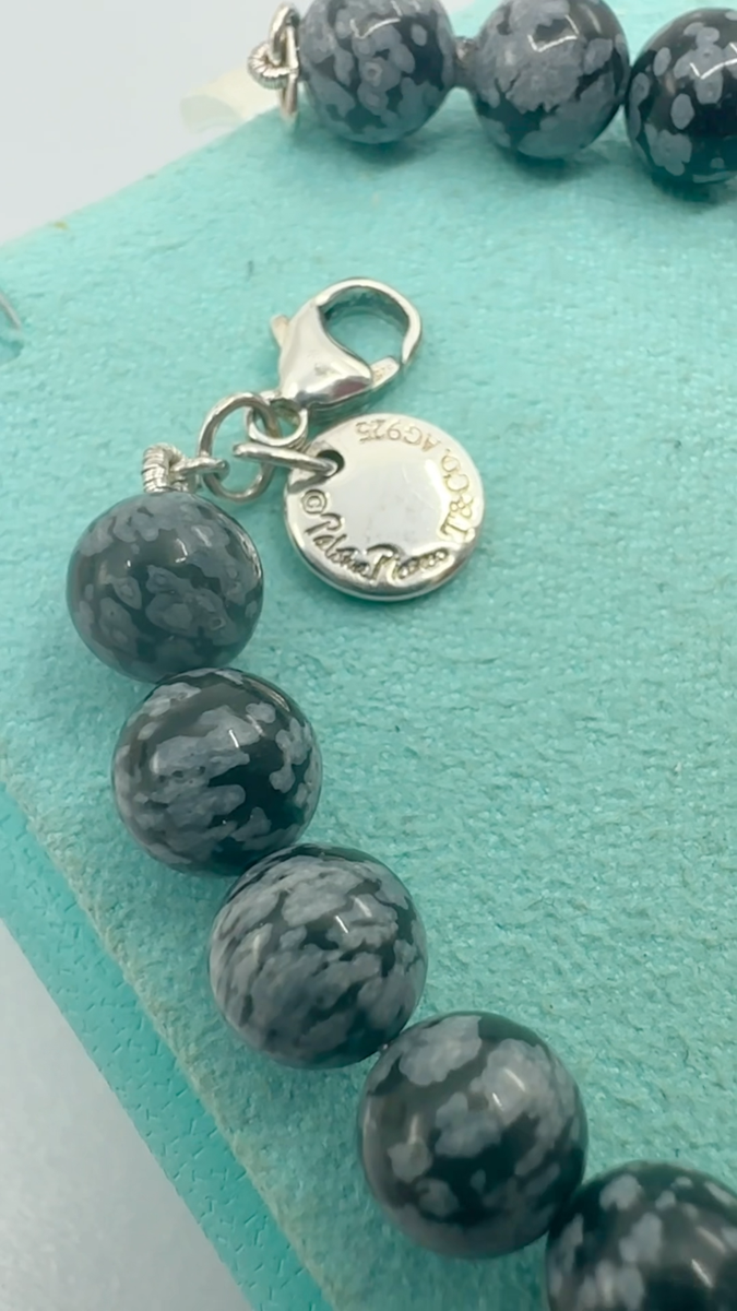 Tiffany & Co. 925 Silver Paloma Picasso 8mm Snowflake Obsidian 7.5