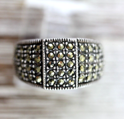 Marcasite × silver925 vintage Ring VINTAGE MARCASITE STERLING SILVER 925 RING SZ 9 NATURAL DESIGNER