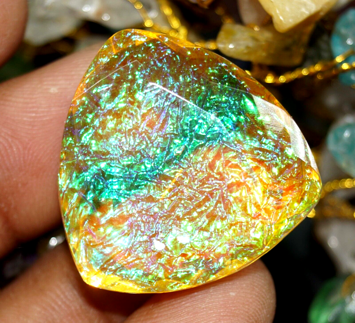 GIE Certified 65.65 Ct Natural Topaz Multi- Color Trillion Cut A+