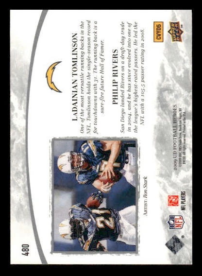 2009 Upper Deck Heroes #480 LaDainian Tomlinson / Philip Rivers Chargers - Image 2 of 2