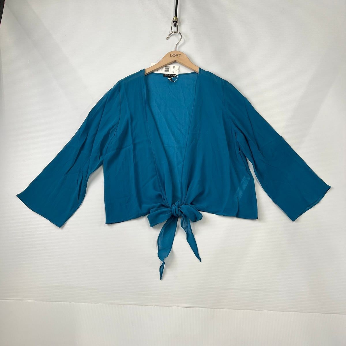EILEEN FISHER Sheer Silk Georgette Tie Jacket Women's Size PM Blue