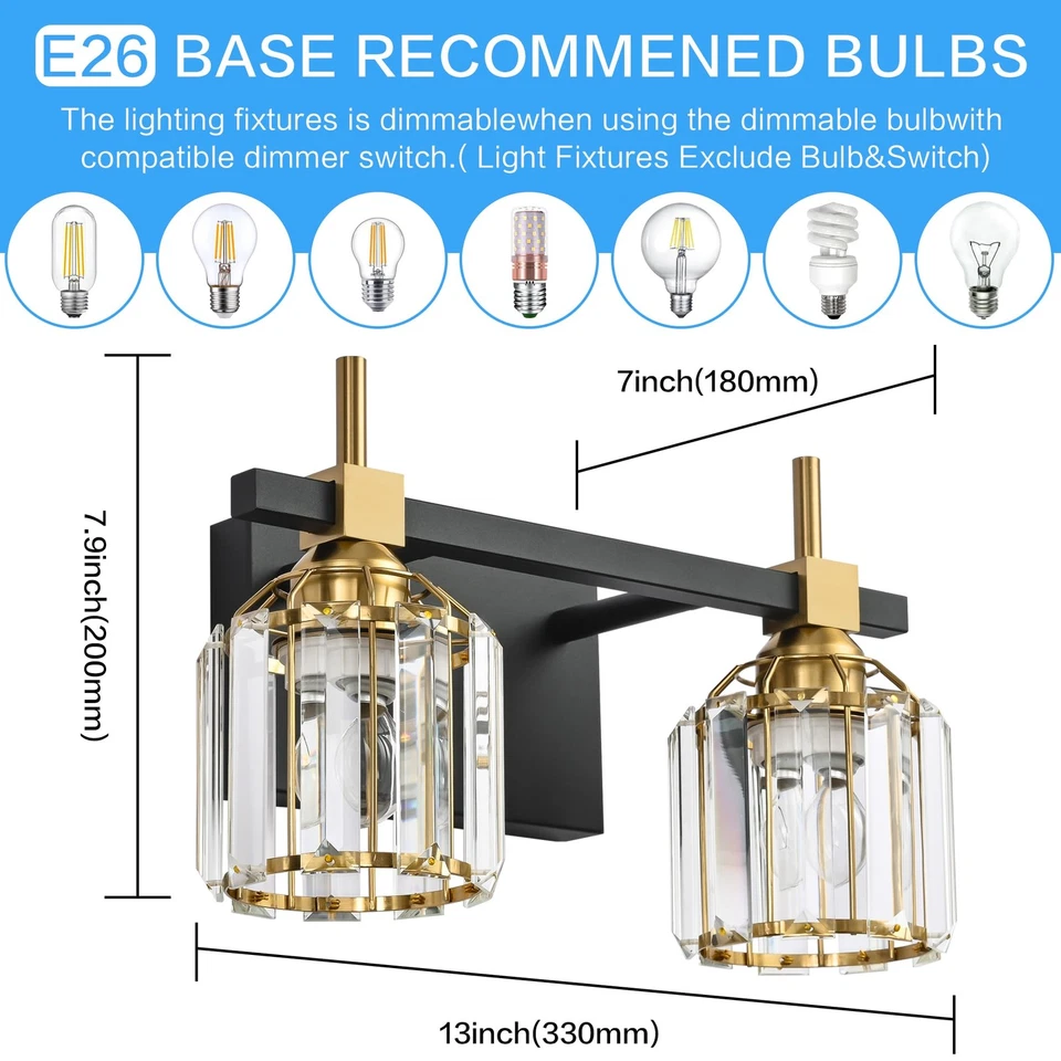 Luces de cristal sobre espejo luz de tocador de baño luces de tocador de cristal para Ba... Foto 4 de 4