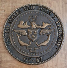 USS John F. Kennedy CV - 67 Aircraft Carrier Plaque & Bancroft Clothing Lot