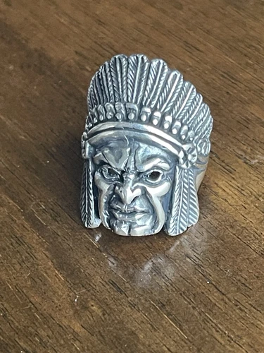 Vintage Indian Chief Head 925 Silver Men’s  Ring Size 9.75