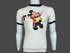 Vintage Disney Mickey Mouse Ringmaster 80s Women's White Ringer T Shirt Size XS