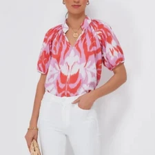 SHERIDAN FRENCH Multi Pink and Red Tulip Ikat Dana Blouse S