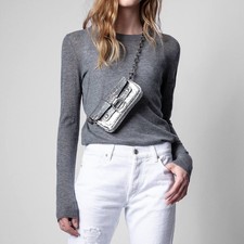 NWT 298 Zadig Voltaire MISS Gray Arrow Beaded Cashmere Knit Sweater S