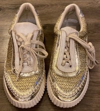 Dolce Vita Women  s Gold Woven Frida Lace Up Platform Sneakers Woven Shoes Sz 8