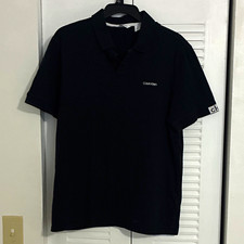 Calvin Klein Black Solid Logo Button Polo Shirt Men's M Short Sleeve Collared